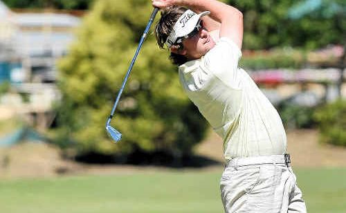 Mitch Brown uses an iron off the second tee. Mitch Brown uses an iron off the second tee.